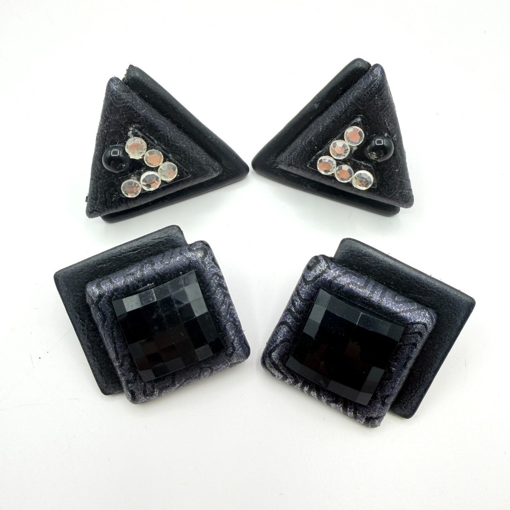 Vintage Black Clip-On Earrings Geometric Triangle Square Y2K Retro